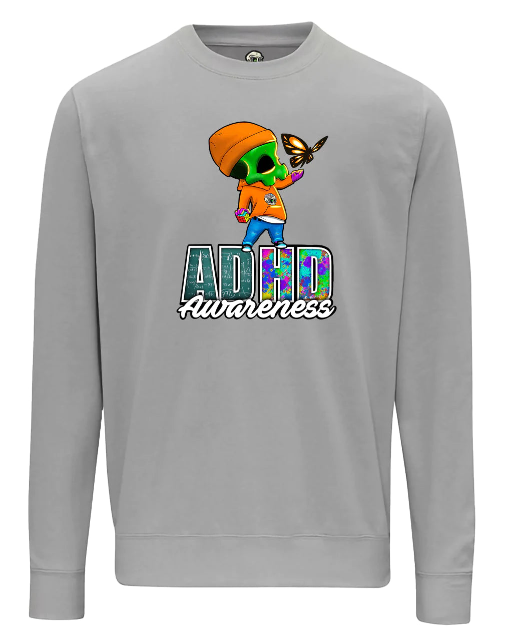 Light Grey ADHD Street Mental Health Awareness Sweater By Unsubtle Skulls