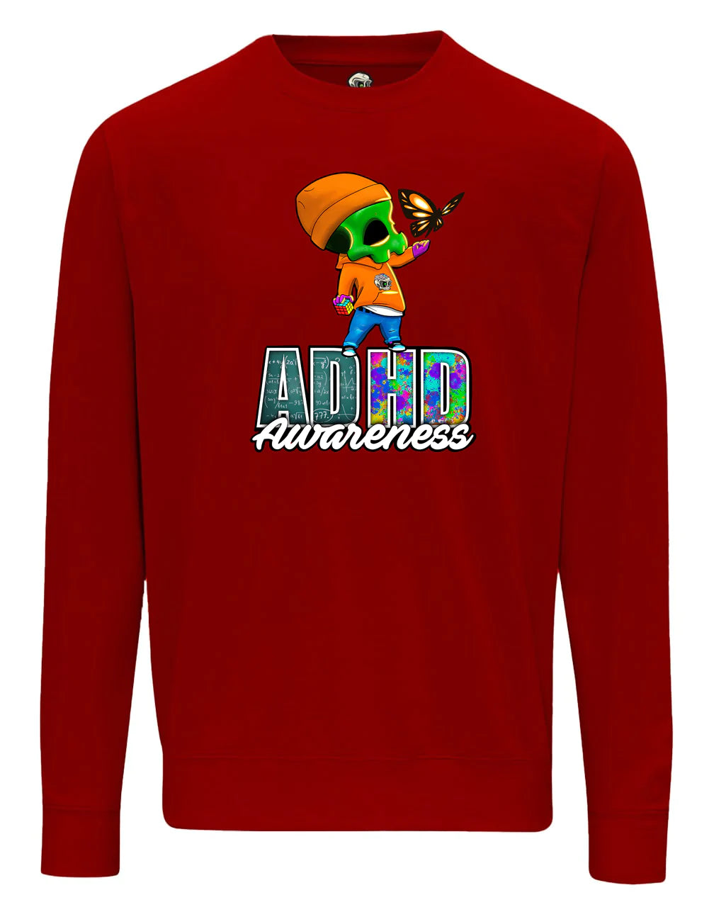 Red ADHD Street Mental Health Awareness Sweater By Unsubtle Skulls