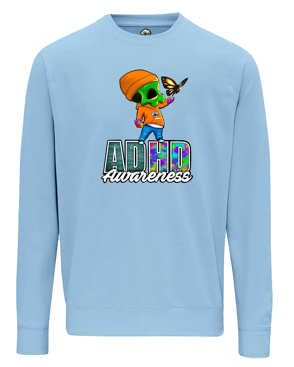 Sky Blue ADHD Street Mental Health Awareness Sweater By Unsubtle Skulls