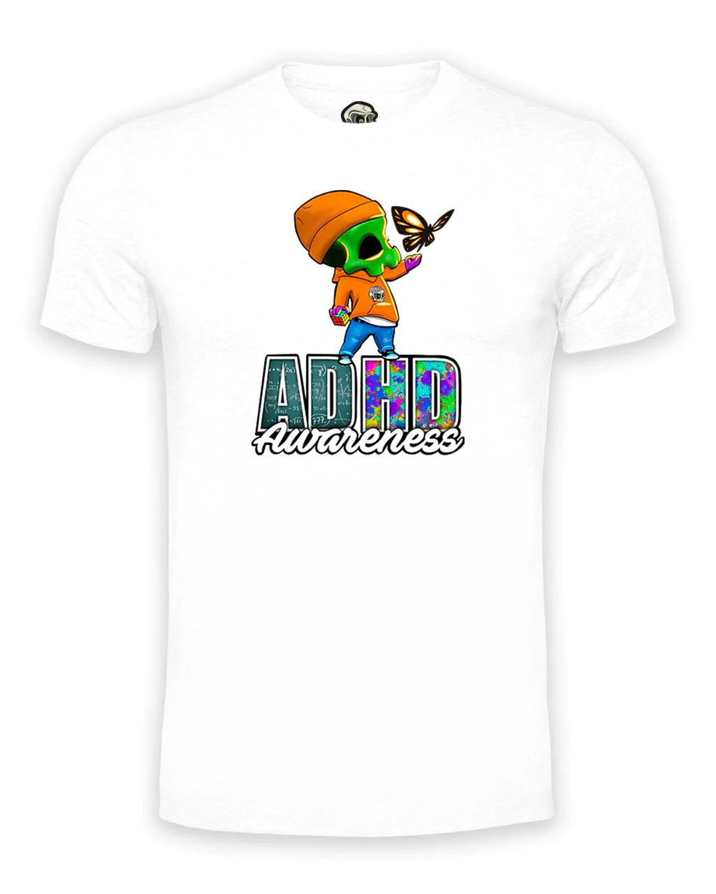 White ADHD Street Mental Health Awareness T-Shirt By Unsubtle Skulls