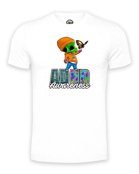 White ADHD Street Mental Health Awareness T-Shirt By Unsubtle Skulls