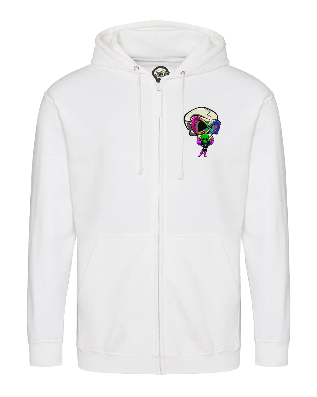 White ASD Mental Health Awareness Full Zip Hoodie By Unsubtle Skulls