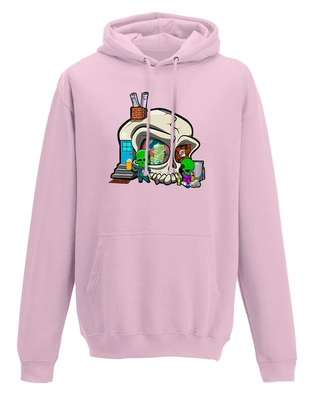 Addiction Mental Health Awareness Design on a Pink Hoodie By Unsubtle Skulls