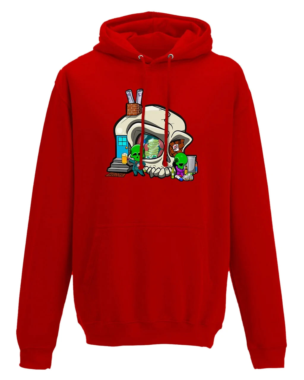 Addiction Mental Health Awareness Design on a Red Hoodie By Unsubtle Skulls