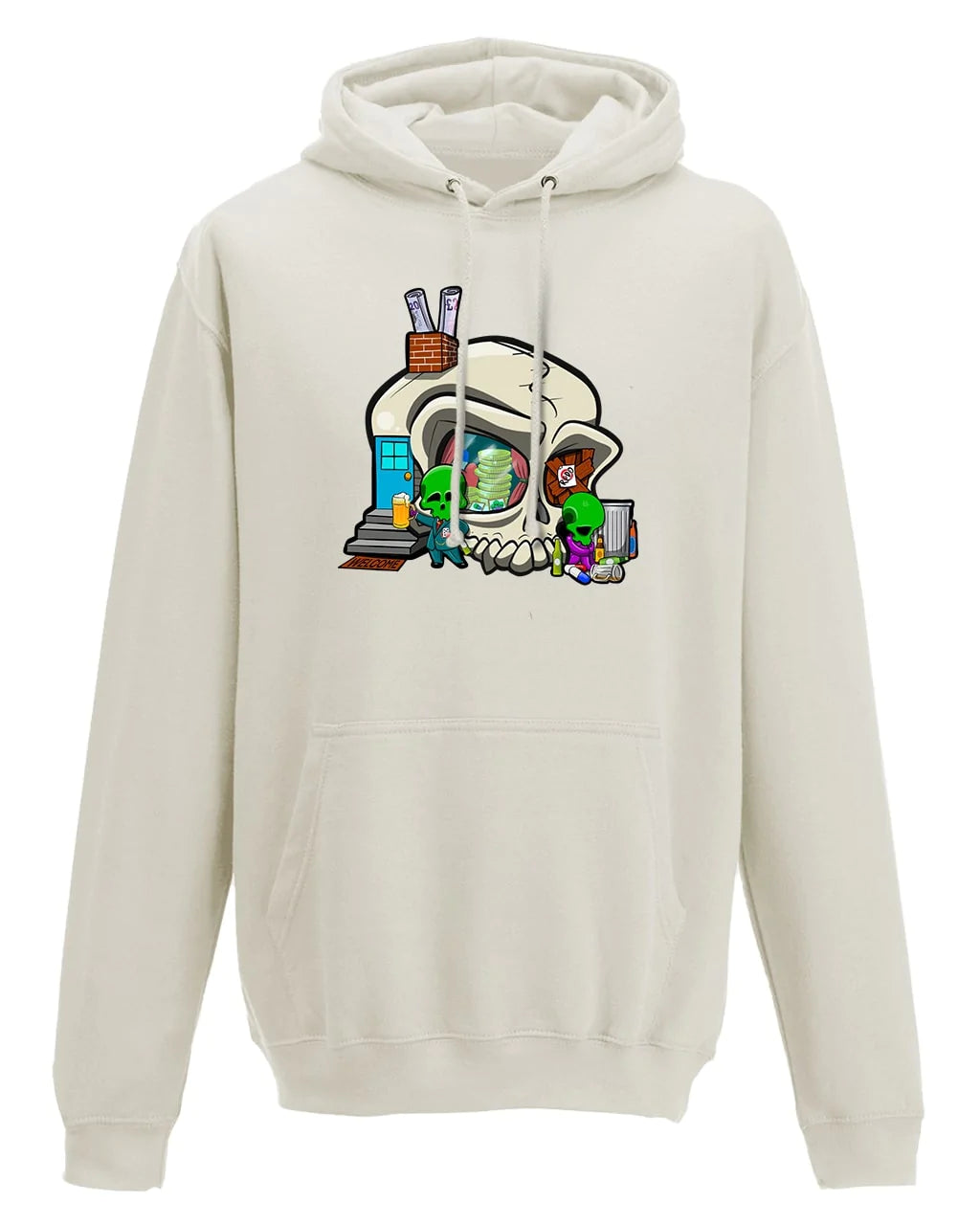 Addiction Mental Health Awareness Design on a Vanilla Milkshake Hoodie By Unsubtle Skulls