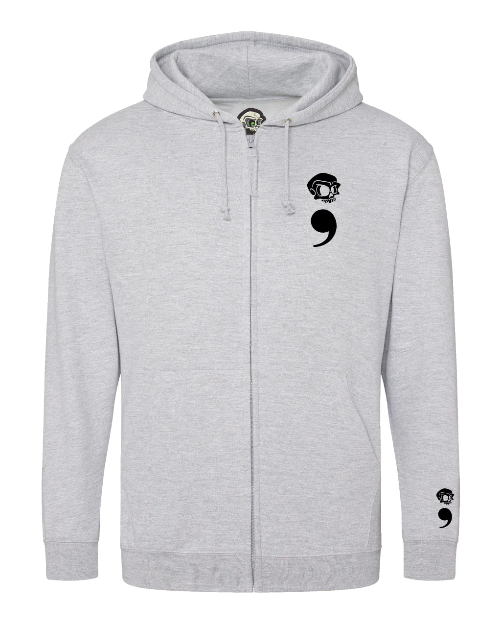 Black Semi Colon Mental Health Awareness Full Zip Hoodie By Unsubtle Skulls