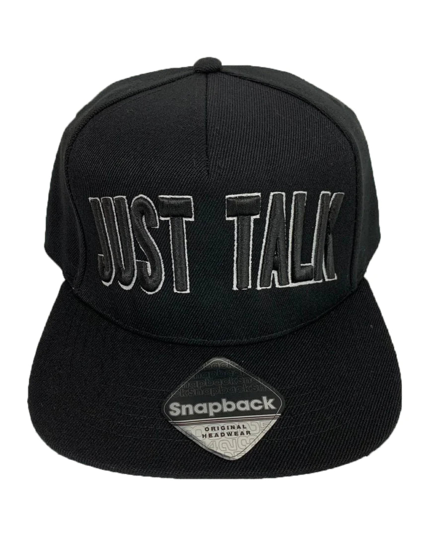 White Outline Text Just Talk Mental Health Awareness Snapback Cap By Unsubtle Skulls