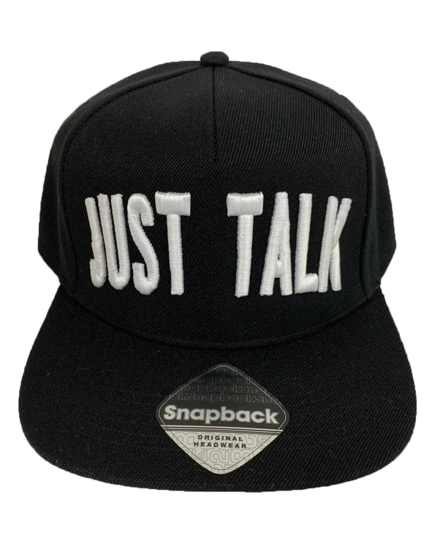 White Text Just Talk Mental Health Awareness Snapback Cap By Unsubtle Skulls