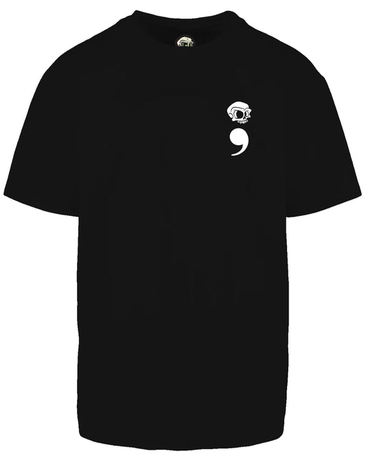 White Semi Colon Left Breast Suicide Awareness Oversized T-Shirt