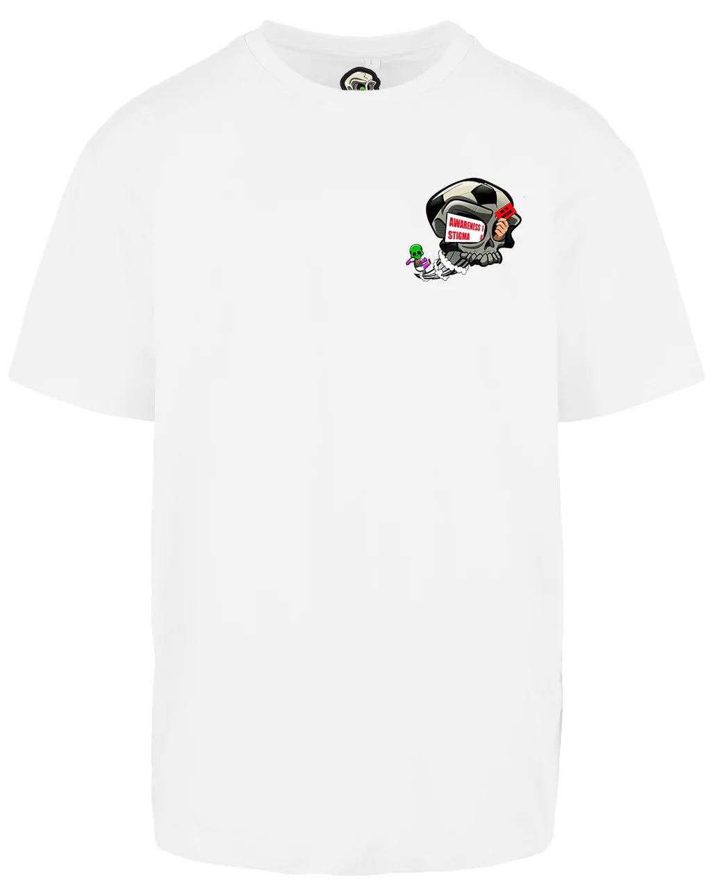 Football Skull Awareness 1 Stigma 0 Left Breast Oversized T-Shirt / Mental Health Awareness