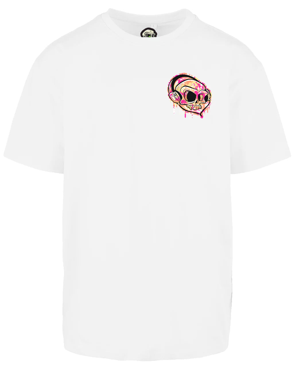 Headphones Skull Left Breast Oversized T-Shirt / Mental Health Awareness