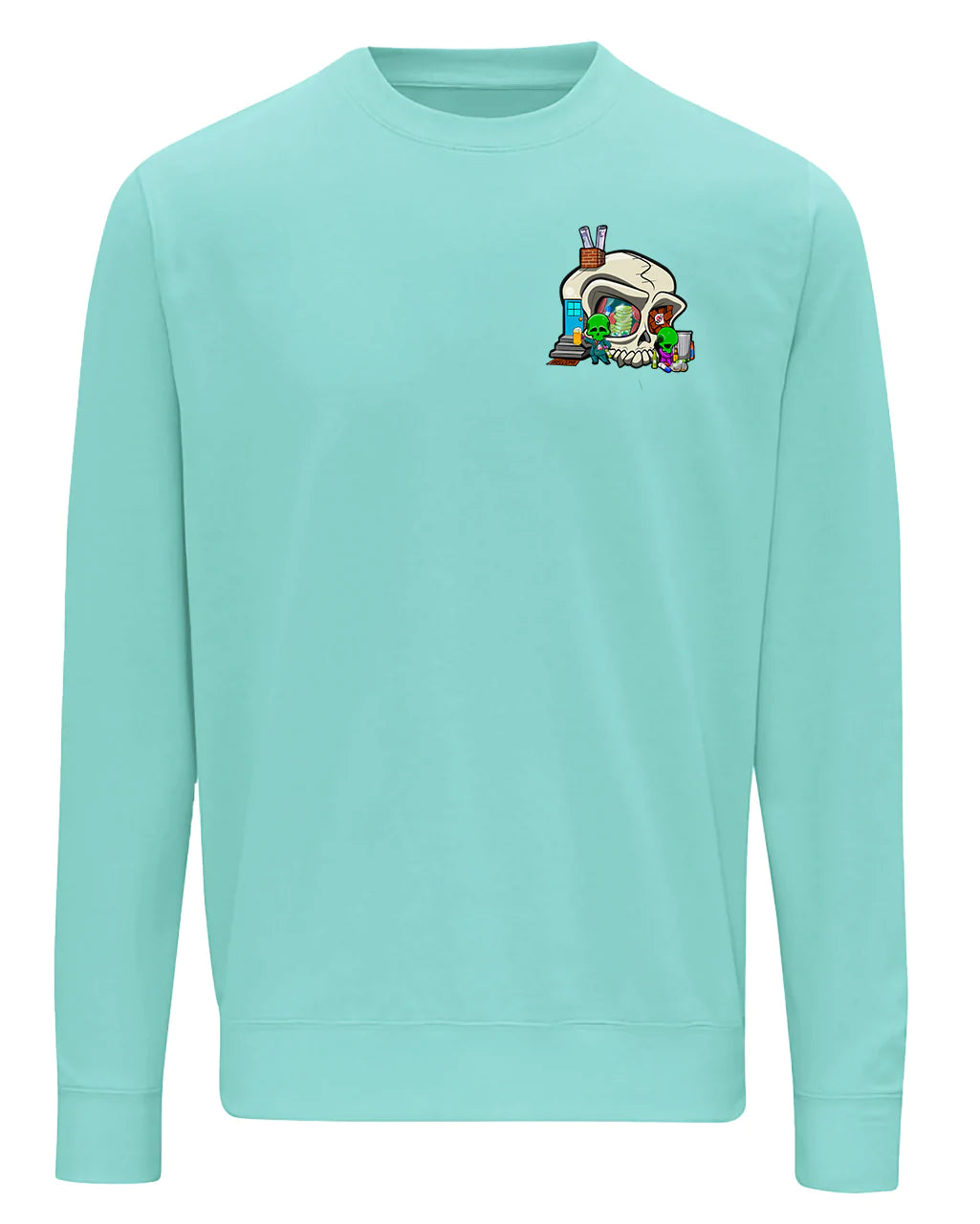 Addiction Awareness design on a Peppermint Sweater By Unsubtle Skulls