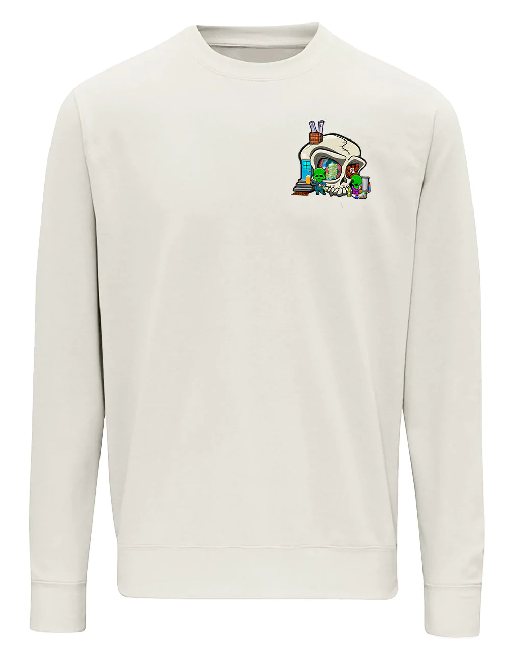 Addiction Awareness design on a Vanilla milkshake Sweater By Unsubtle Skulls