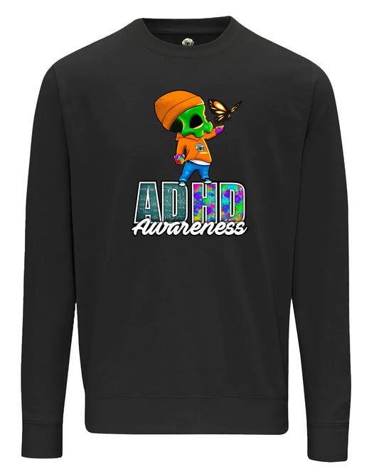 Black ADHD Street Mental Health Awareness Sweater By Unsubtle Skulls