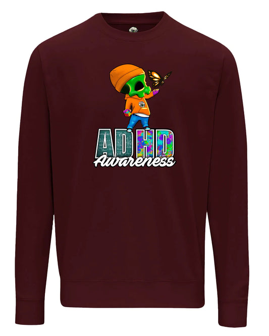 Burgundy ADHD Street Mental Health Awareness Sweater By Unsubtle Skulls