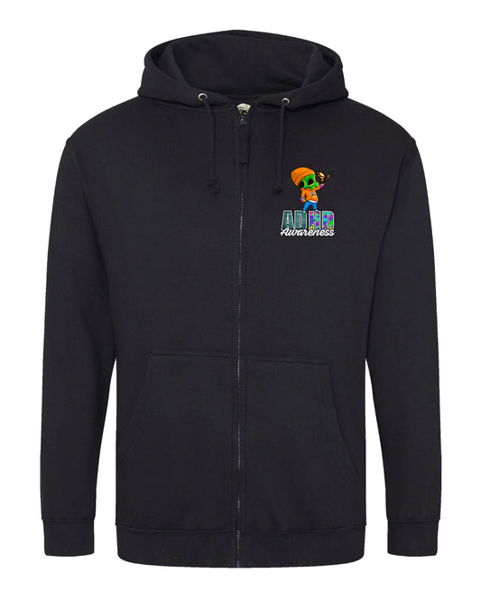 Black ADHD Street Mental Health Awareness Full Zip Hoodie By Unsubtle Skulls