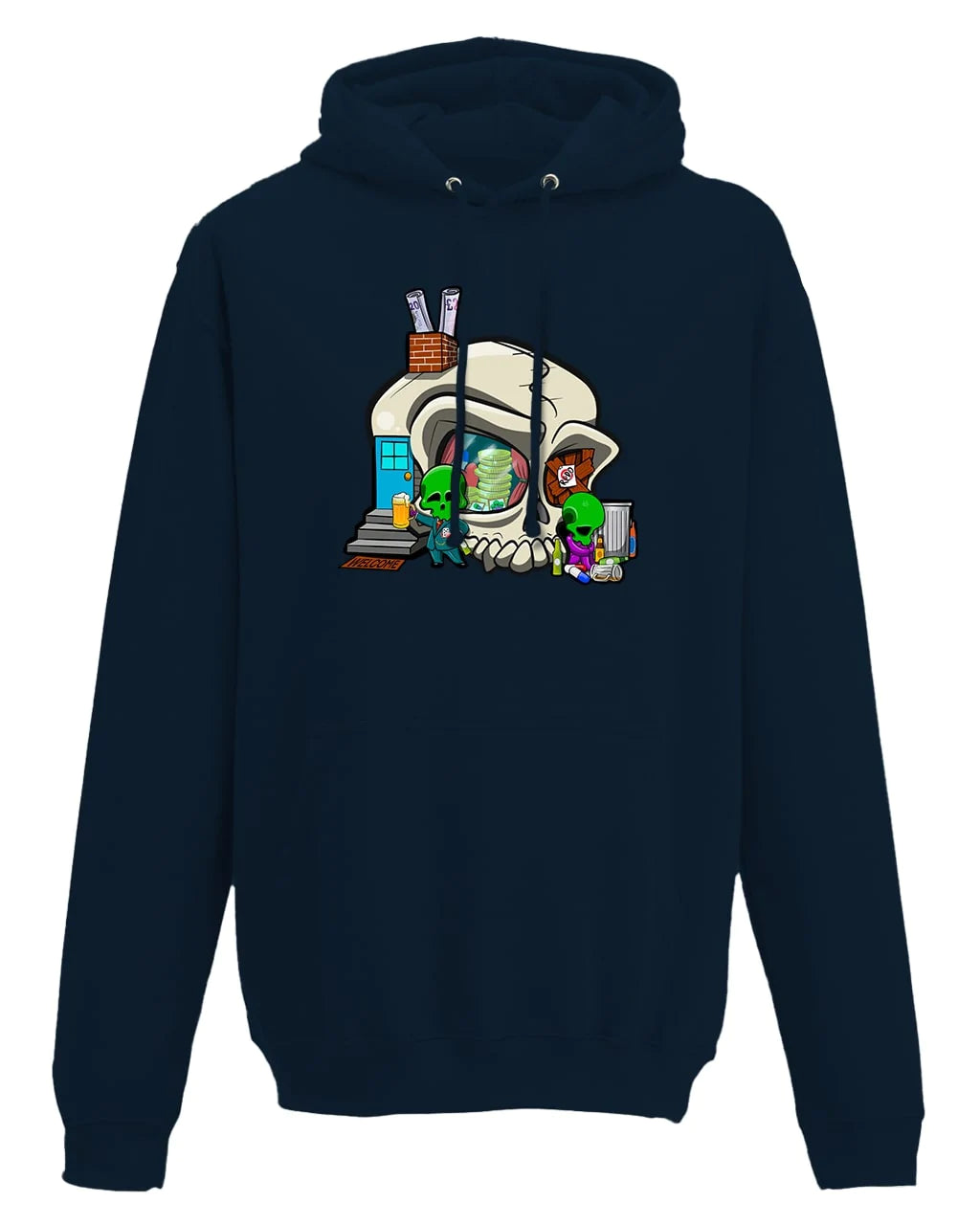 Addiction Mental Health Awareness Design on a Navy Hoodie By Unsubtle Skulls