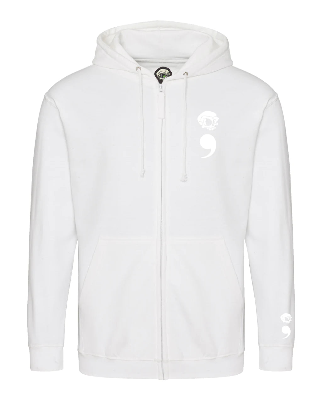 White Semi Colon Mental Health Awareness Full Zip Hoodie By Unsubtle Skulls