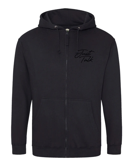 Just Talk Black Script Mental Health Awareness Full Zip Hoodie By Unsubtle Skulls