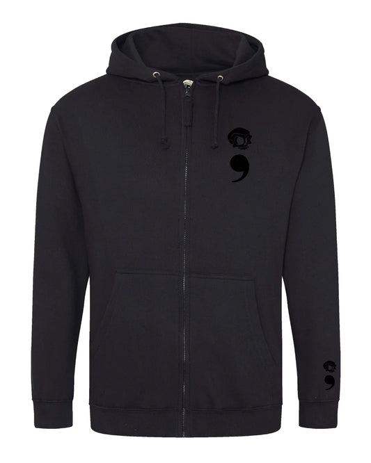 Black Semi Colon Mental Health Awareness Full Zip Hoodie By Unsubtle Skulls