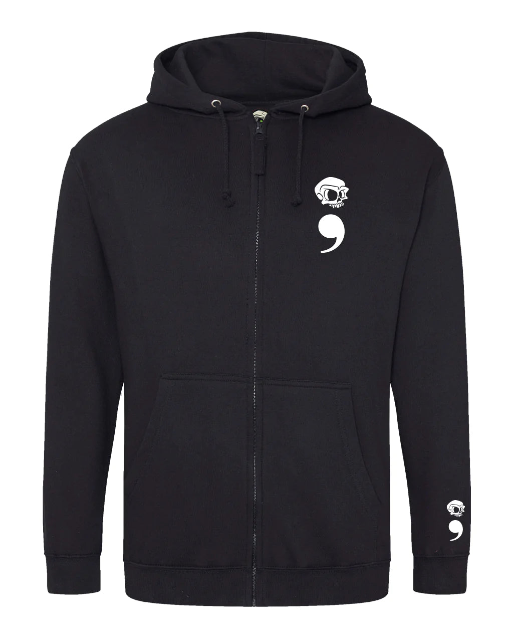 White Semi Colon Mental Health Awareness Full Zip Hoodie By Unsubtle Skulls