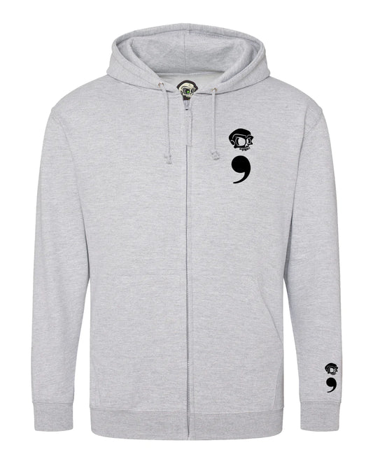 Black Semi Colon Mental Health Awareness Full Zip Hoodie By Unsubtle Skulls