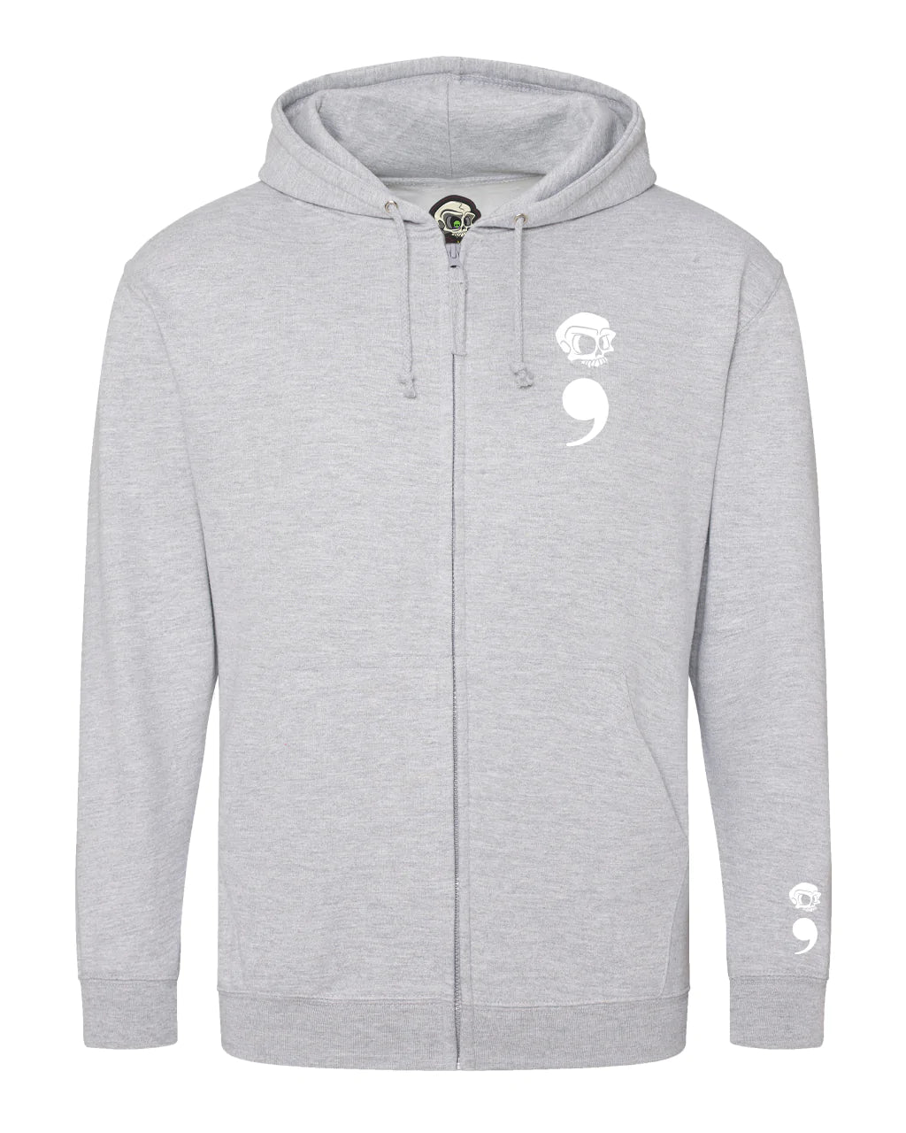 White Semi Colon Mental Health Awareness Full Zip Hoodie By Unsubtle Skulls