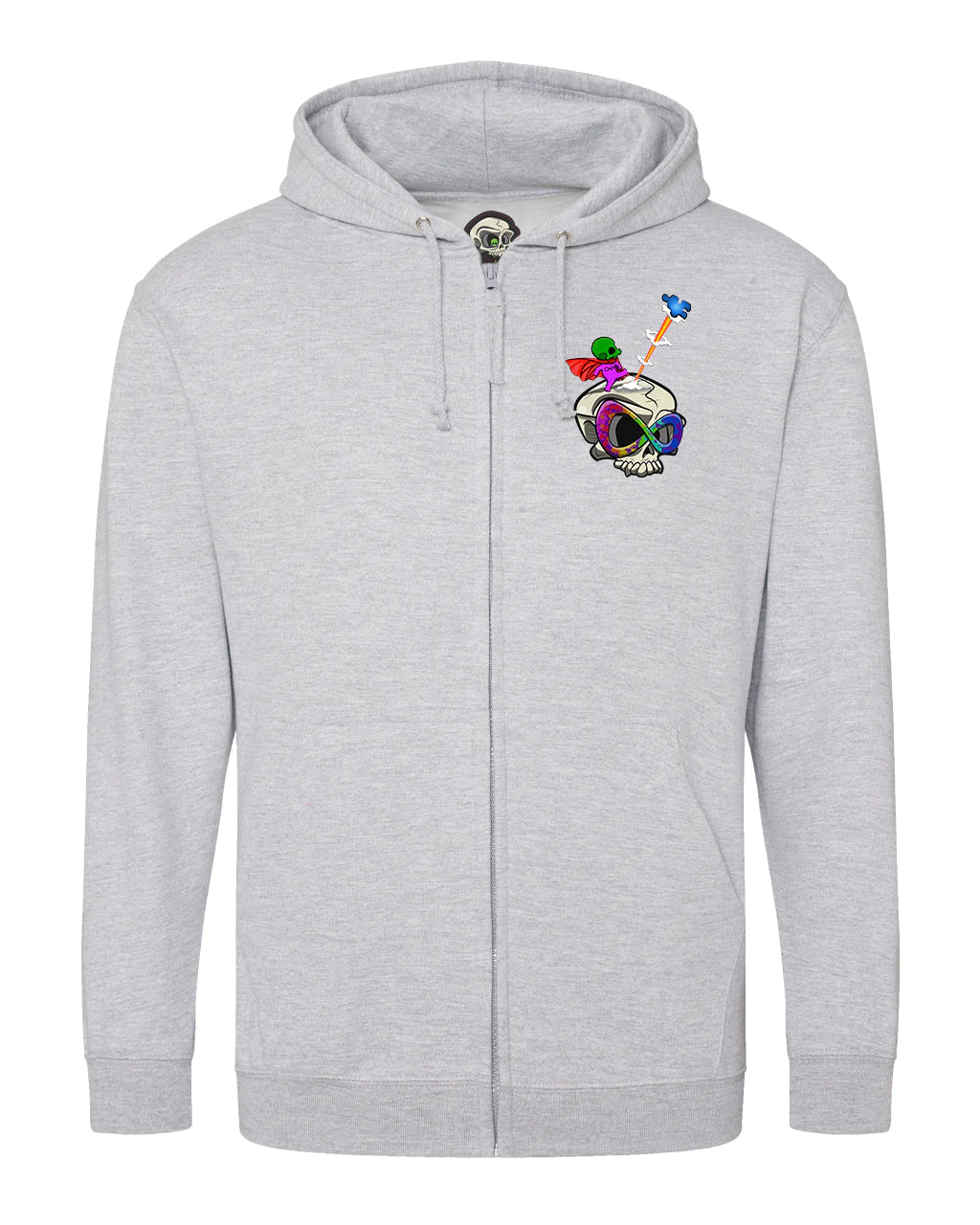 Heather Grey Autism Skull Mental Health Awareness Full Zip Hoodie By Unsubtle Skulls