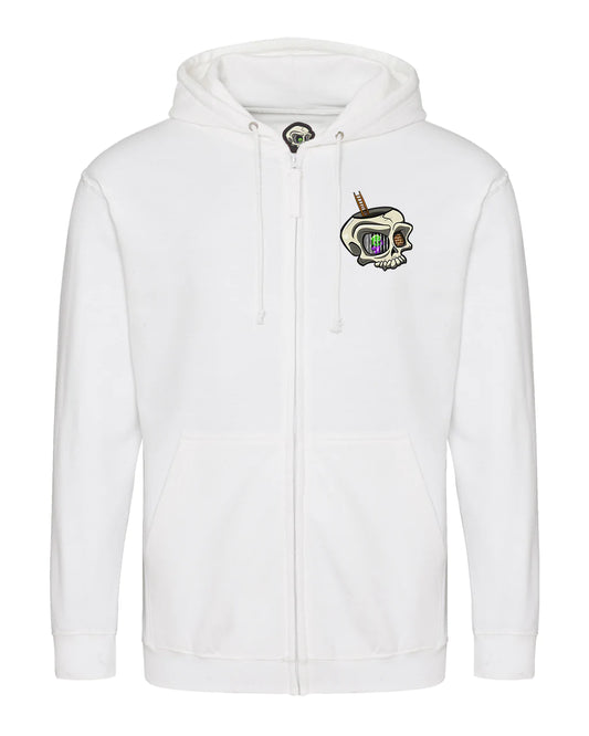 White Anxiety Mental Health Awareness Full Zip Hoodie By Unsubtle Skulls