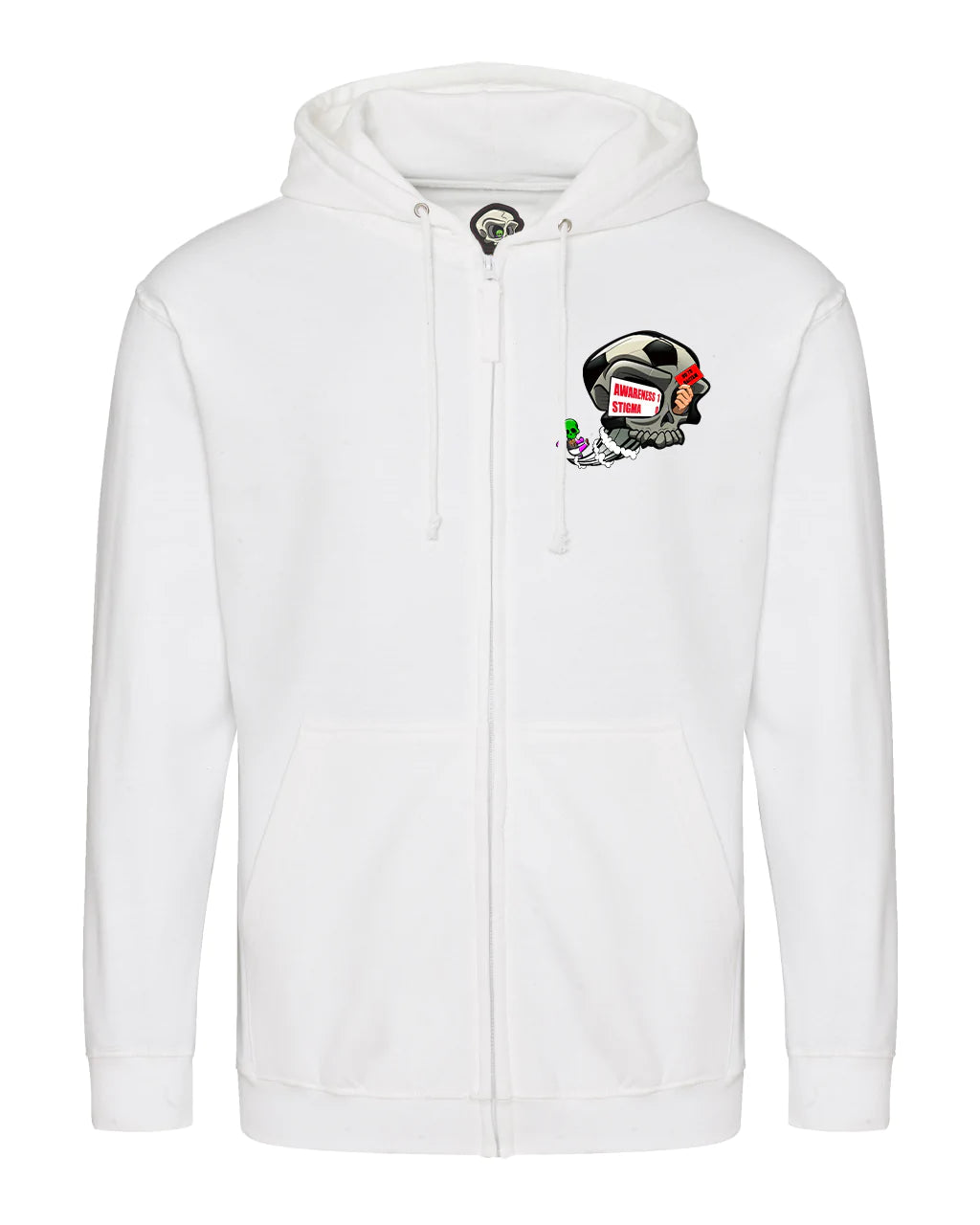 White Football Anti Racism Awareness Full Zip Hoodie By Unsubtle Skulls