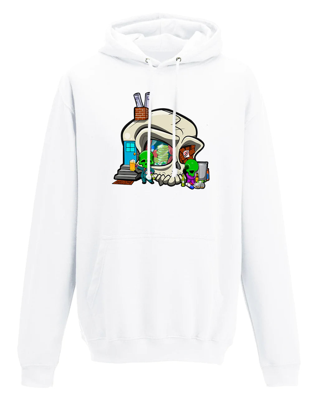 Addiction Mental Health Awareness Design on a White Hoodie By Unsubtle Skulls