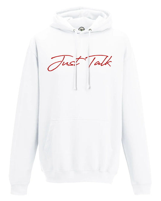 Just Talk Red Script Mental Health Awareness Hoodie By Unsubtle Skulls