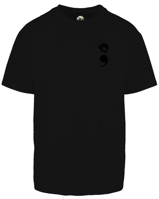 Black Semi Colon Left Breast Suicide Awareness Oversized T-Shirt