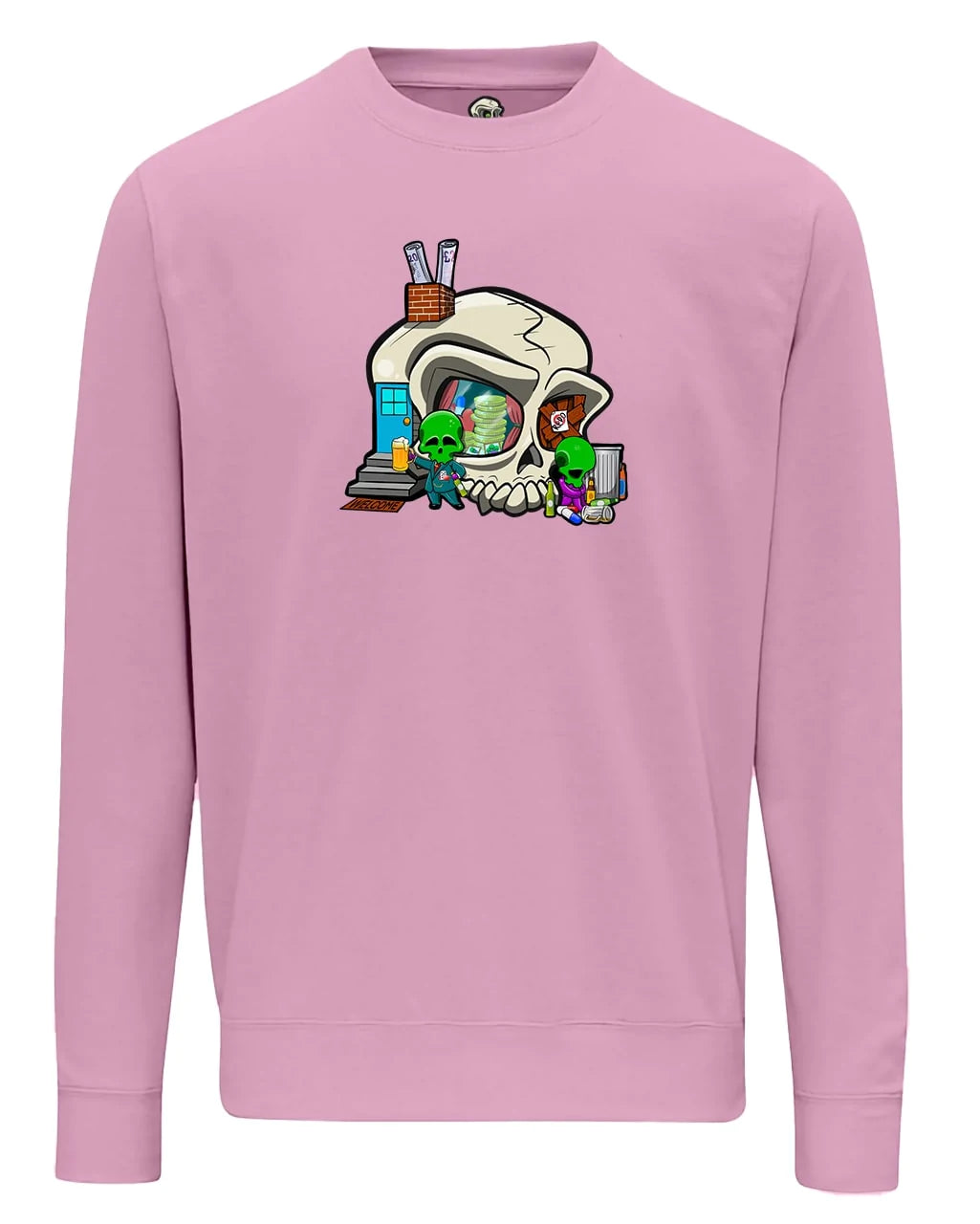 Addiction Mental Health Awareness design on a Pink Sweater By Unsubtle Skulls