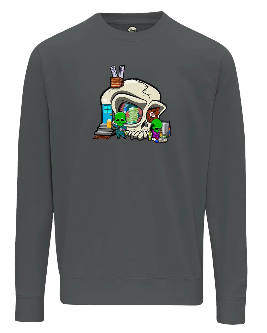 Addiction Mental Health Awareness design on a Solid Grey Sweater By Unsubtle Skulls